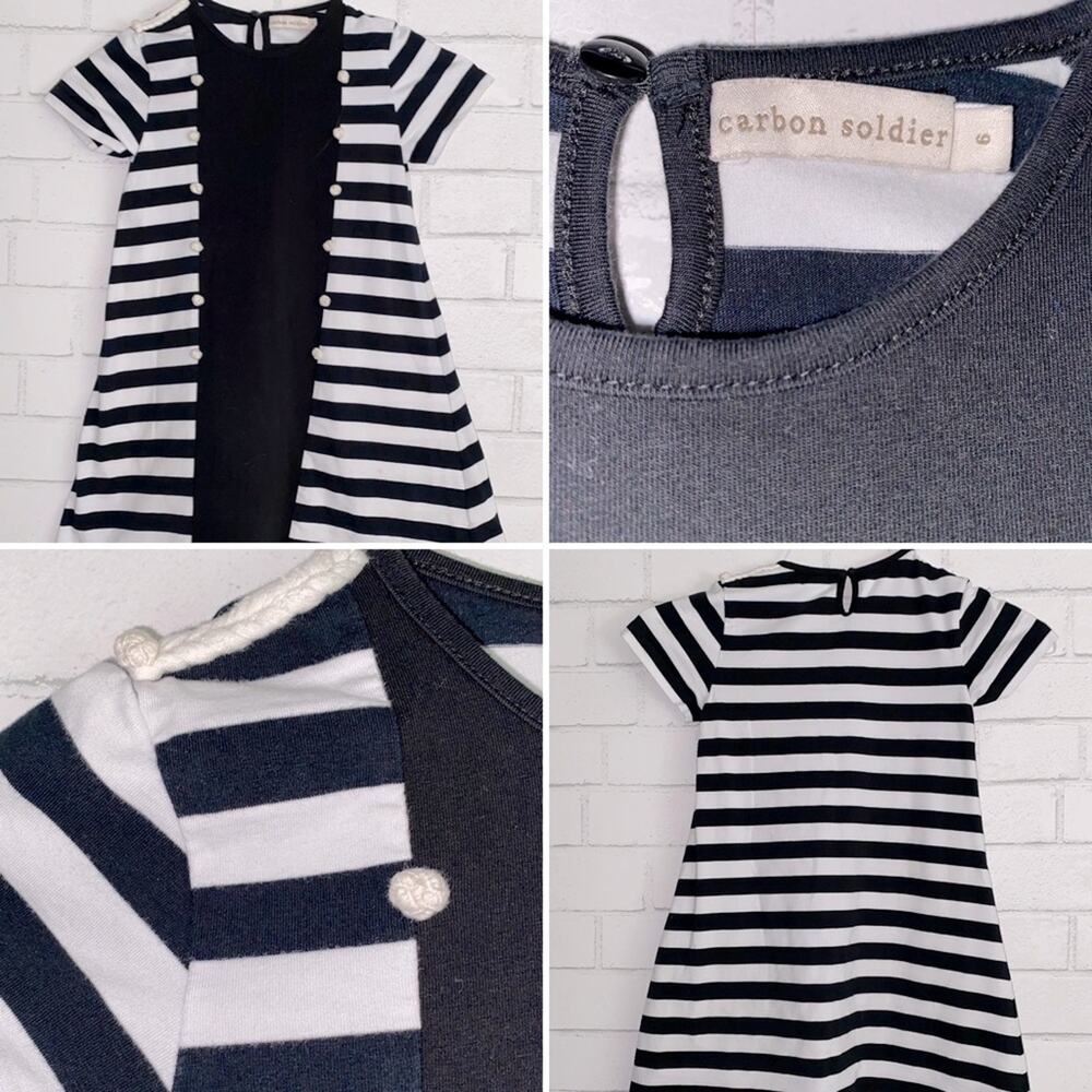 Carbon Soldier $110 Boutique Blk White Knit Nautical Military Girls Dress 6